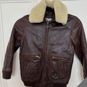 TOP GUN Boys Leather Flight Jacket w Collar Wilson's Leather Kids Size M